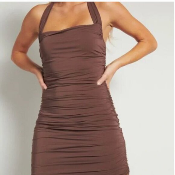 NWOT DYNAMITE Ruched Halter Mini Dress - Picture 1 of 3